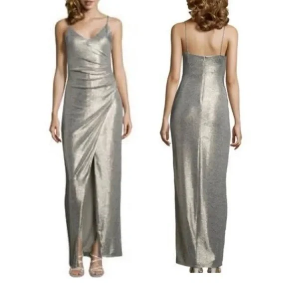 Betsy & Adam Dresses Betsy & Adam Silver Metallic Evening Size 2 - Picture 1 of 8
